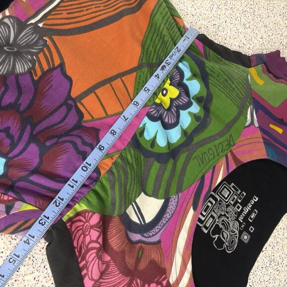 Desigual Women's Printed Round Neck Casual Blouson Dress Green/Purple Large - Picture 9 of 10